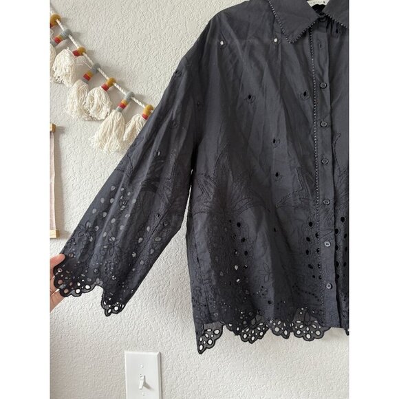 Zara Eyelet Beaded Cutout Pineapple Embroidery Button Up Top Boho Whimsigoth XS - Picture 5 of 12